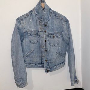 paint splatter detailed cropped denim jacket